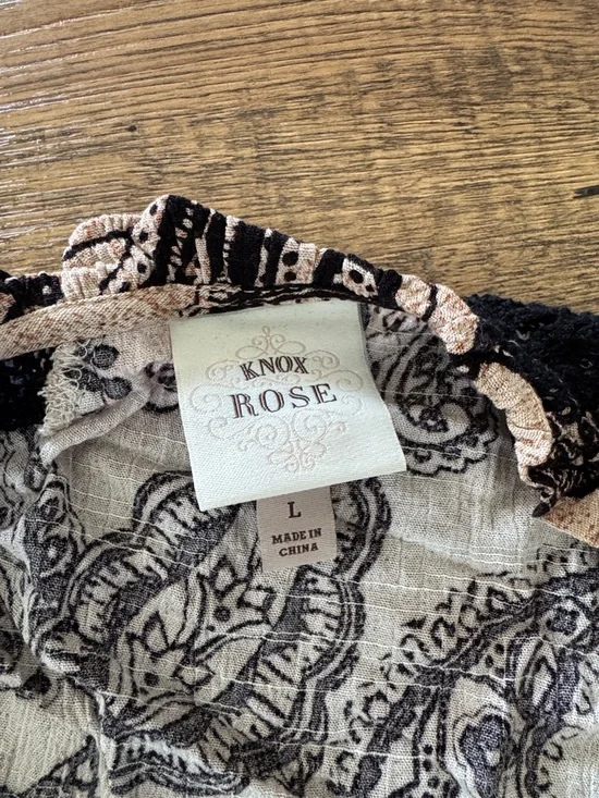 Knox Rose Beige Paisley Long Sleeve Midi Dress with Black Lace - Picture 2 of 2